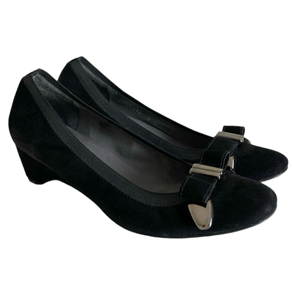 Stuart Weitzman Shoes - Stuart Weitzman Black Suede Bow Wedge Pump Shoes Size 6.5